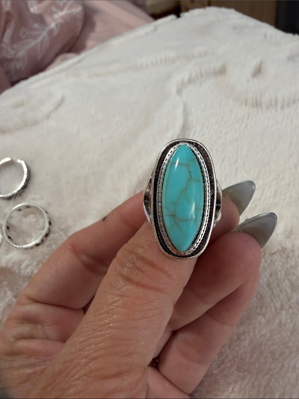3/30! Turquoise Stone Silver-Tone Ring Set - Women Jewelry - Picture 2 of 6